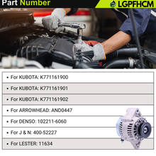 Load image into Gallery viewer, 12V 75A K7711-61900 Alternator for Kubota UTV RTV1100 RTV-X1100C All Years for Kubota D1105-E2-UV 24.8HP Diesel Engine # K7711-61900 K7711-61901 K7711-61902 102211-6060 400-52227