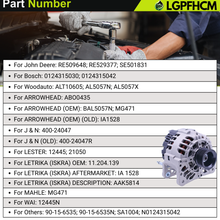 Load image into Gallery viewer, 12V 70A RE529377 AT476305 Alternator For John Deere Engnie 5030 4024 For Loader 244J 304J 324J Tractor 4120 4320 4520 4720 5065M 5075M 5225 5325 5425 5715 6100D CT315 313 325 70HP #AL5057X RE509648